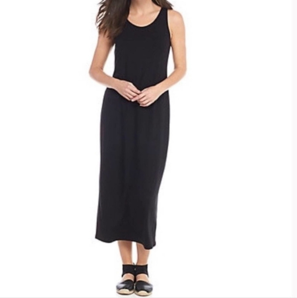 Eileen Fisher Black Maxi Sleeveless Dress Minimalist Travel Casual Small